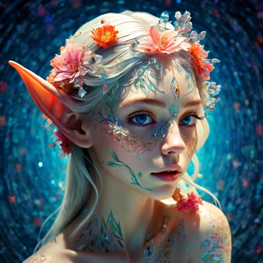 Ethereal Elf Maiden in Hypnotic Patterns of Light