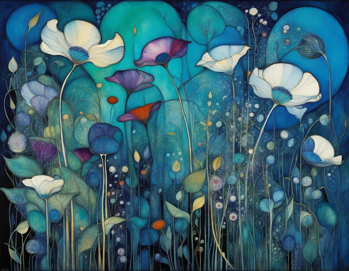 Whimsical Night Bloom in Deep Blue and Violet