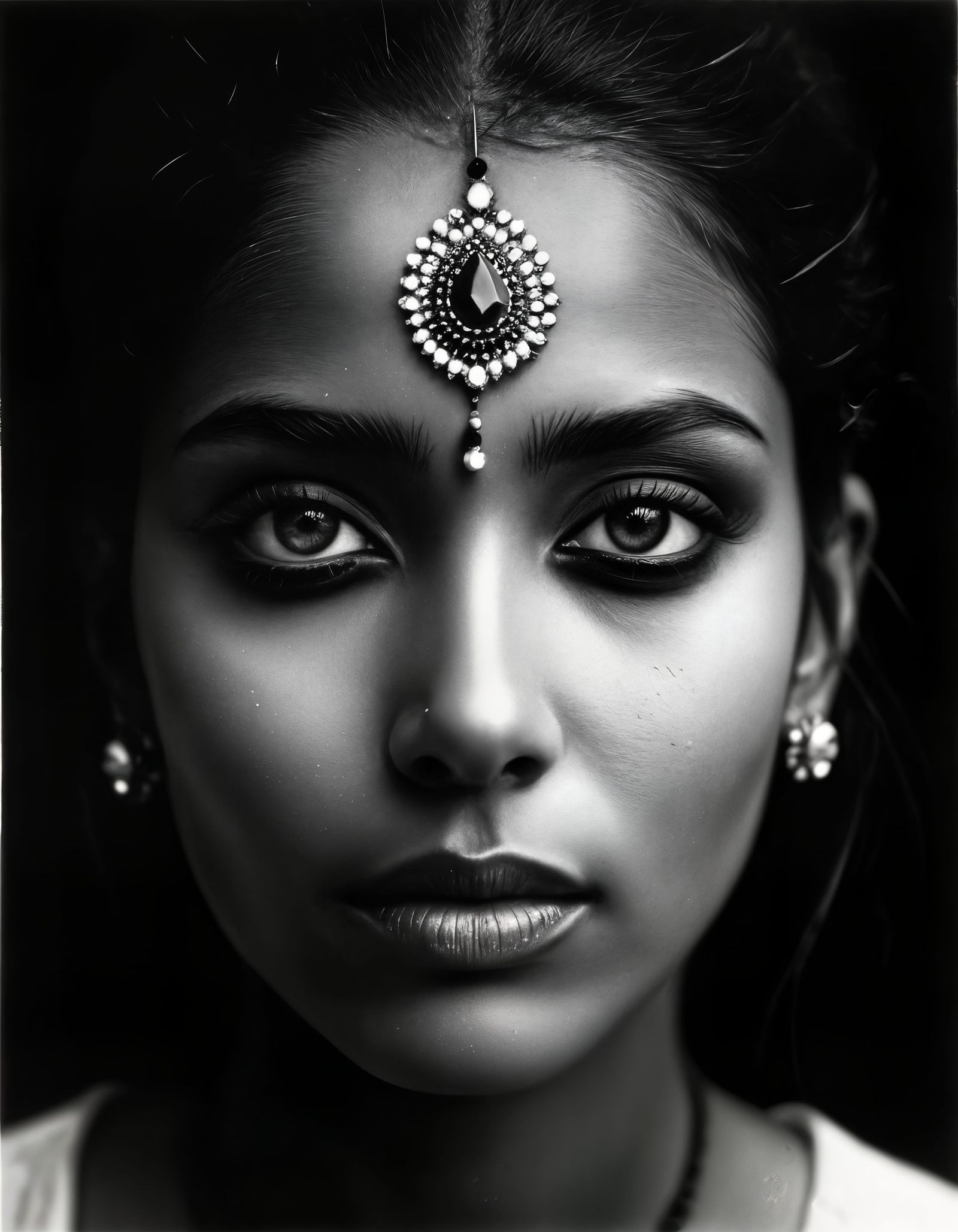 Evocative Portrait of Woman with Bindi in Pinhole Style