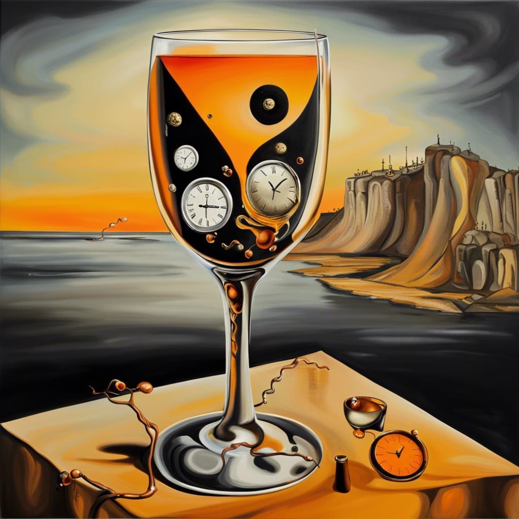 Wine Glass and Clocks in Surrealist Style