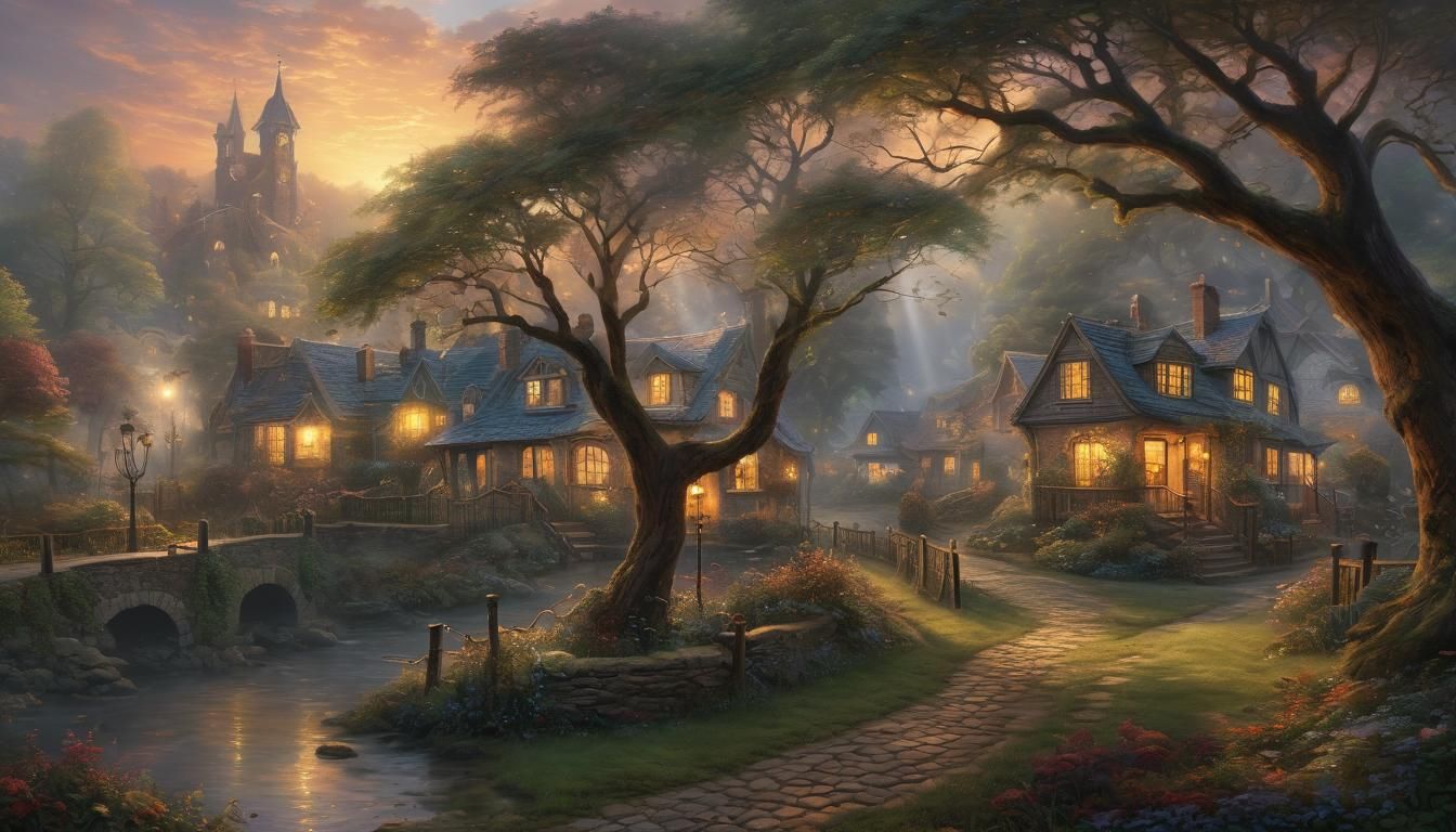 Ethereal Fantasy Scene in Golden Hour Light