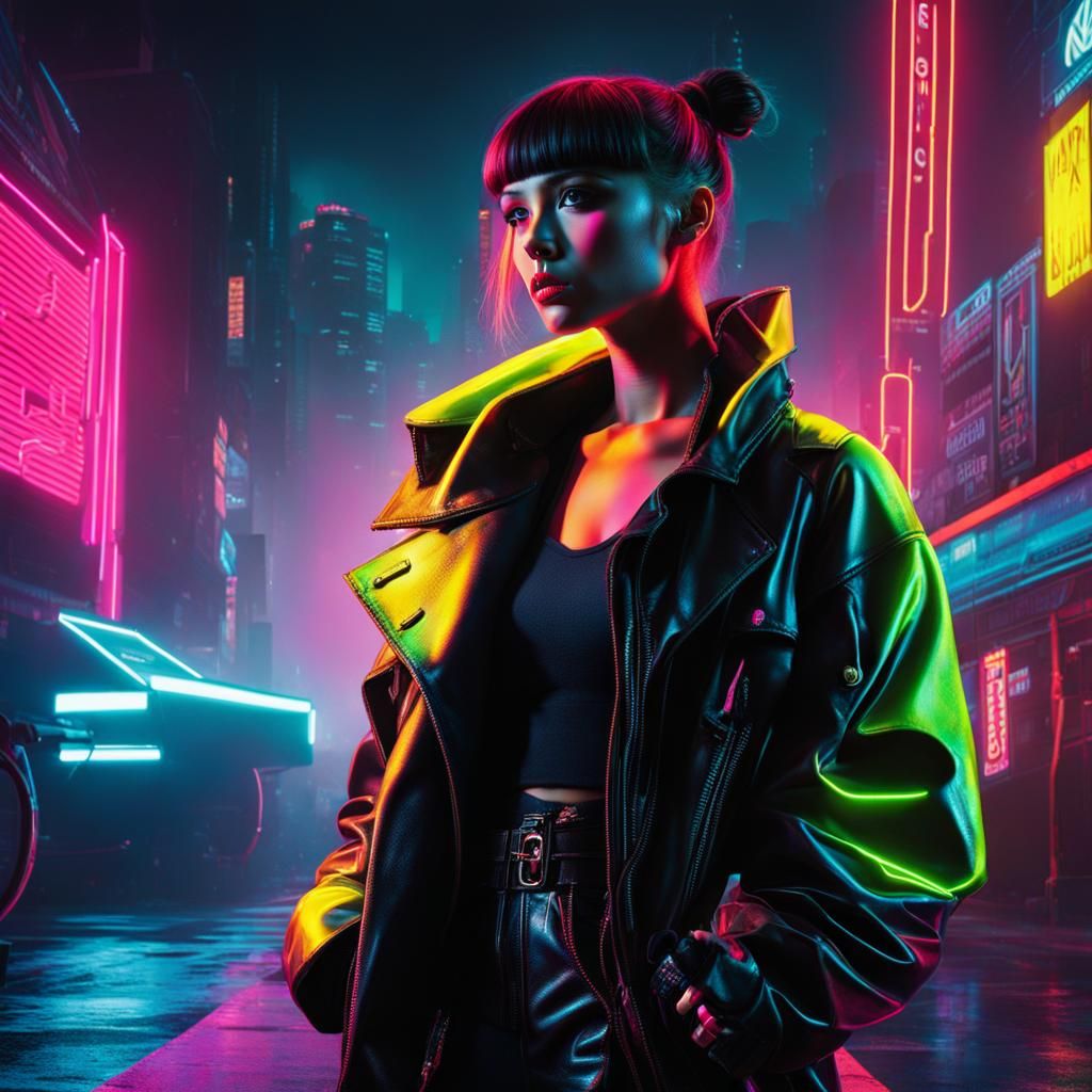 Cyberpunk Girl in Neon Cityscape