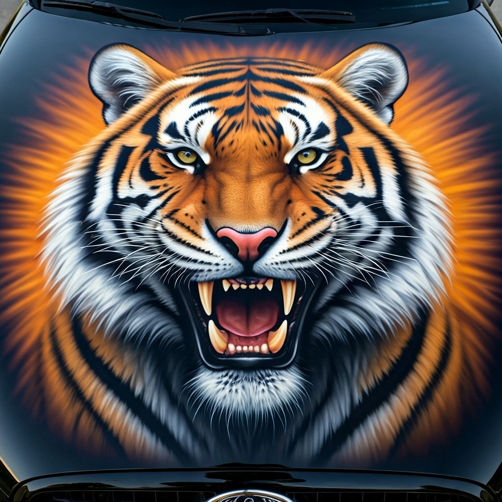 Airbrushed Tiger Grin on Car Hood