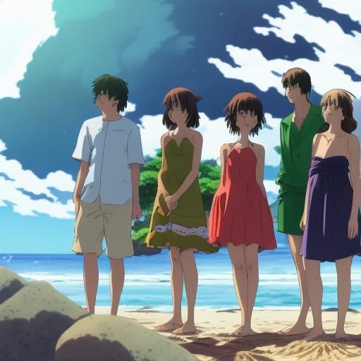 Anime Beach Scene in Studio Ghibli Style