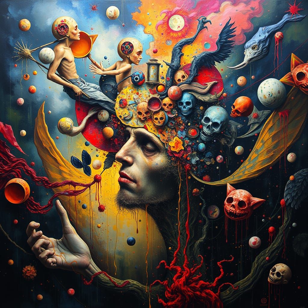 Surreal Madman's Inner Sanctum in Pollock-Inspired Art