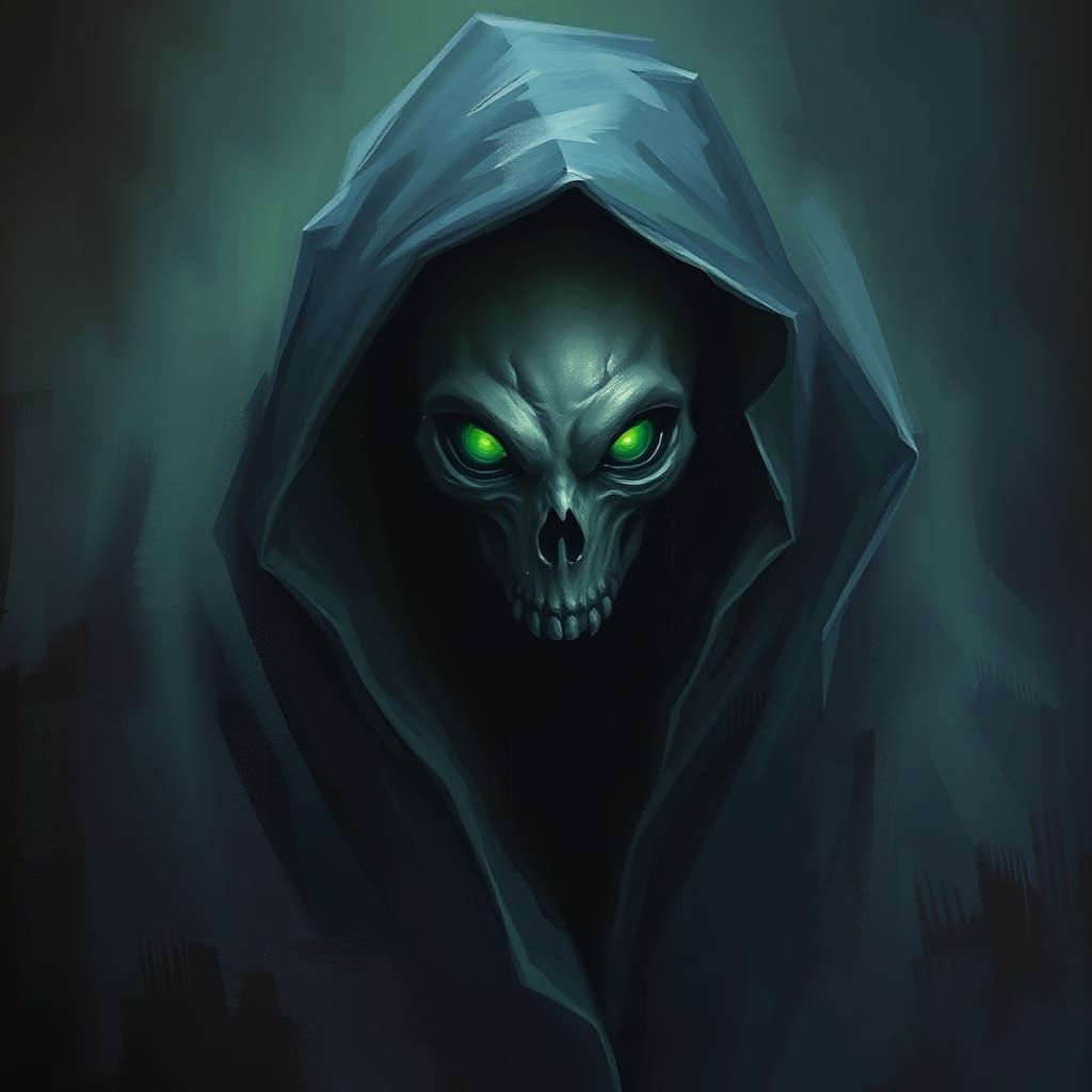 Ethereal Specter in Dark Shadows, Watched by Piercing Green ...