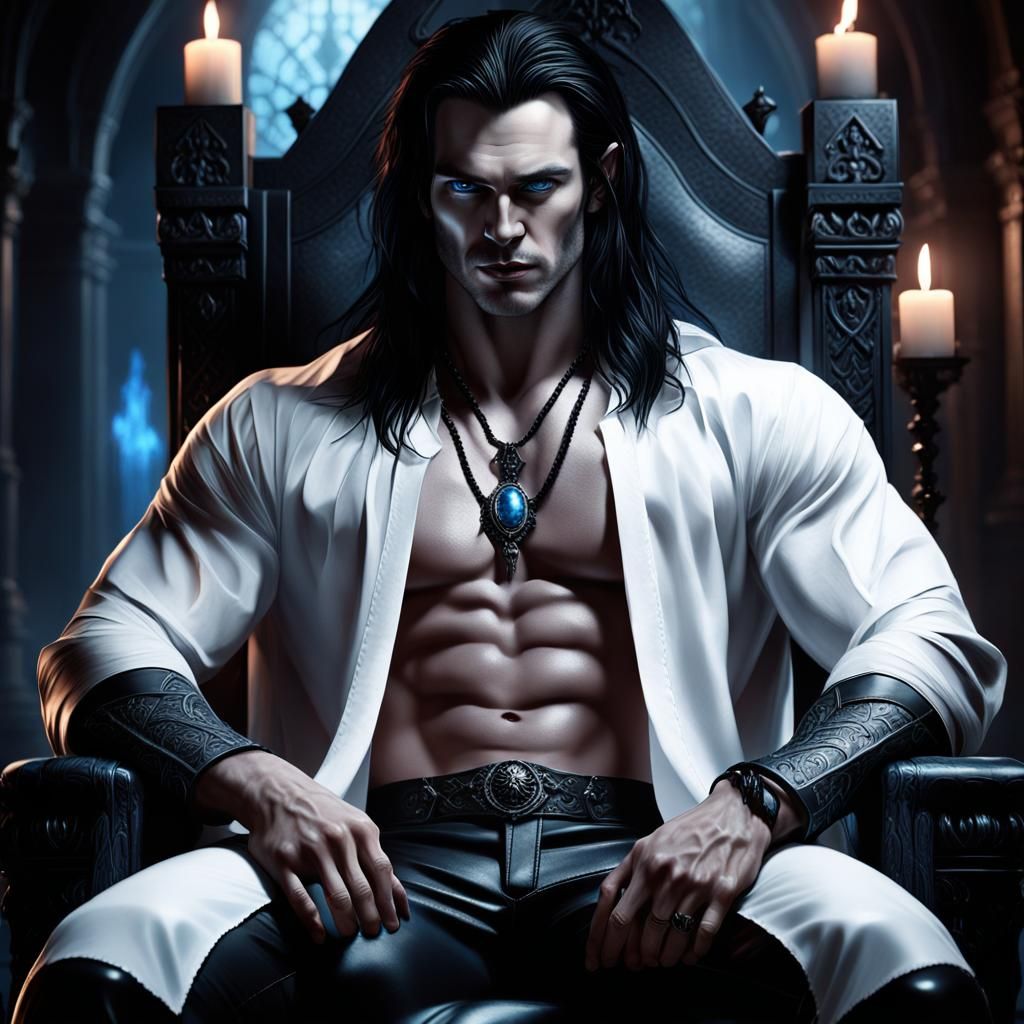 Nordic Vampire King on Throne: Dark Fantasy Portrait