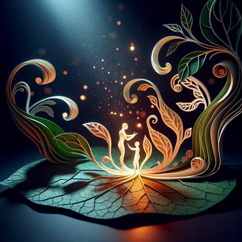 Paper Cutout Figures Emerge in Forest Macro Shot