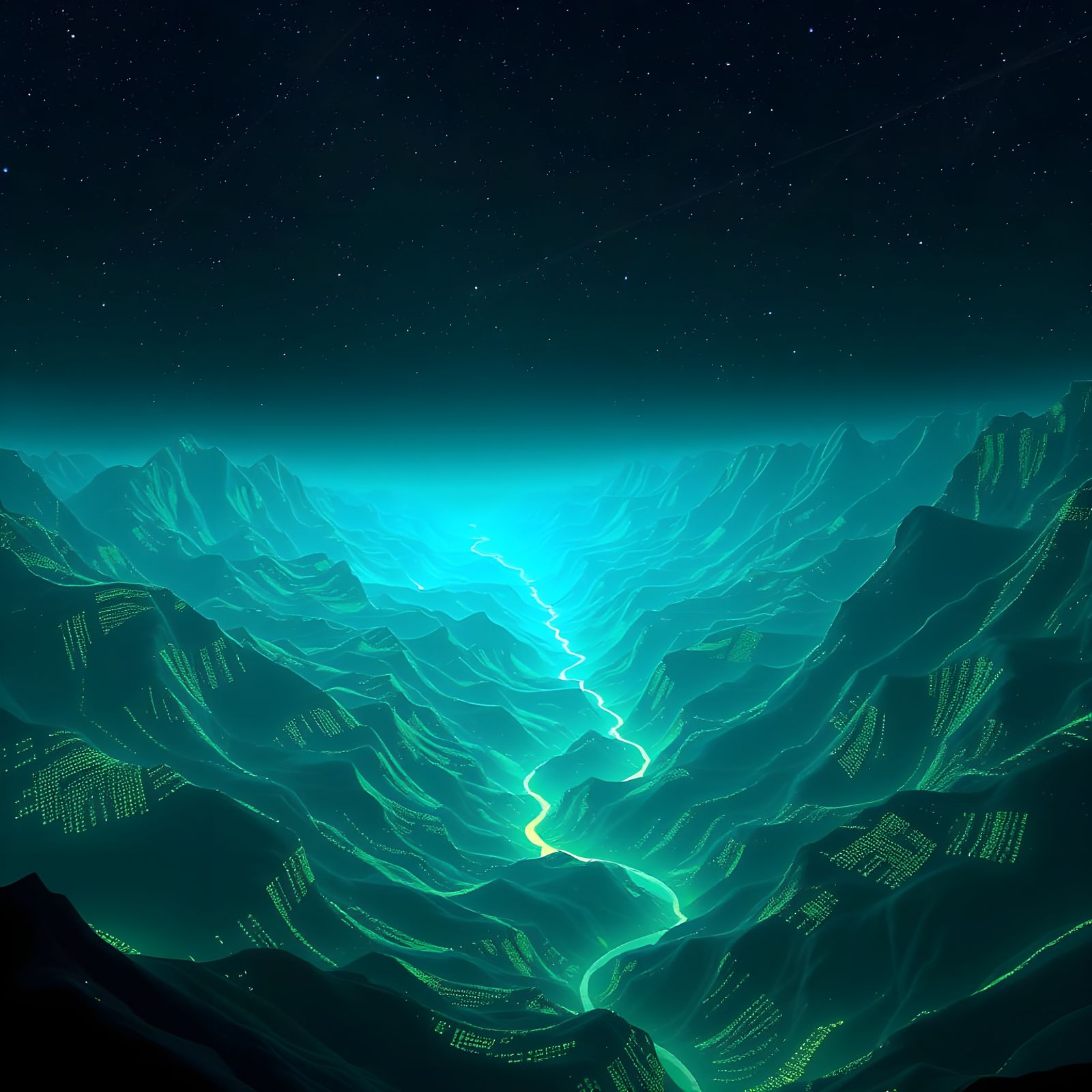 Digital Landscape Formed From Scrolling Code