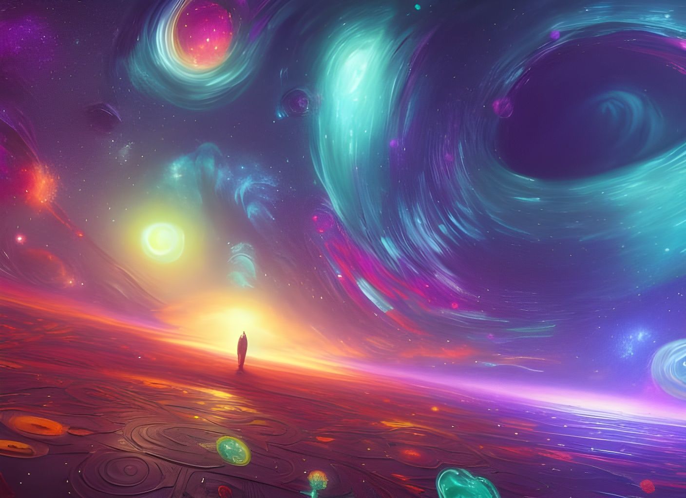 Luminous Crystals Surround Space Star: Digital Illustration