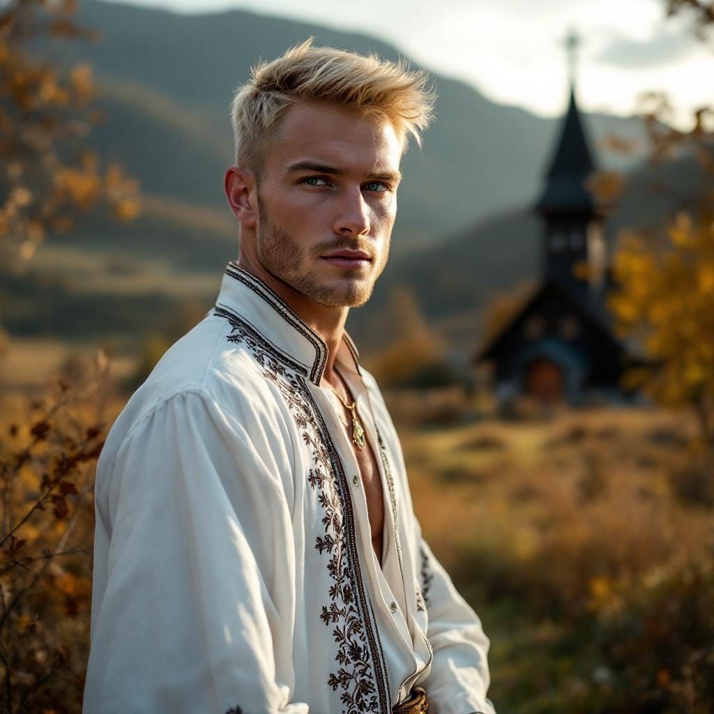 Handsome Man in Traditional Romanian Clothes