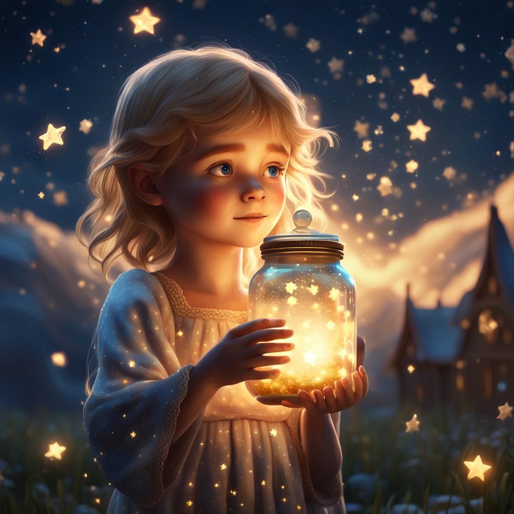 Child Releases Stars from Jar: Fantasy Concept Art