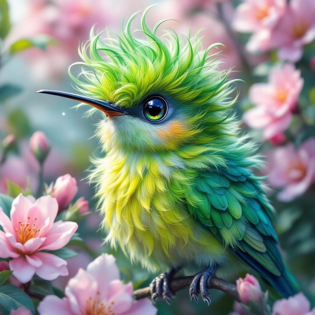 Whimsical Watercolor Hummingbird with Chrome Plumage