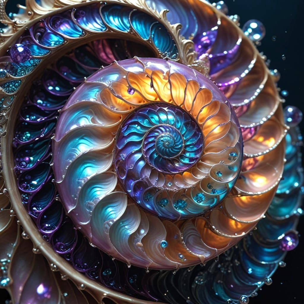 Fractured Nautilus Shell in Deep Vibrant Colors