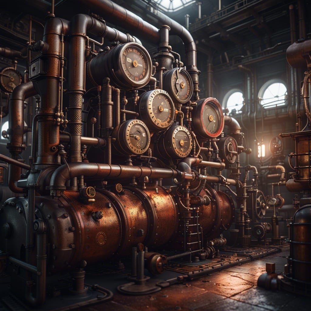 Inside steampunk boiler room