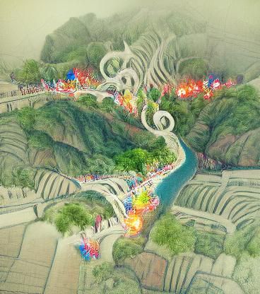 Village Festival with Dragons and Fireworks