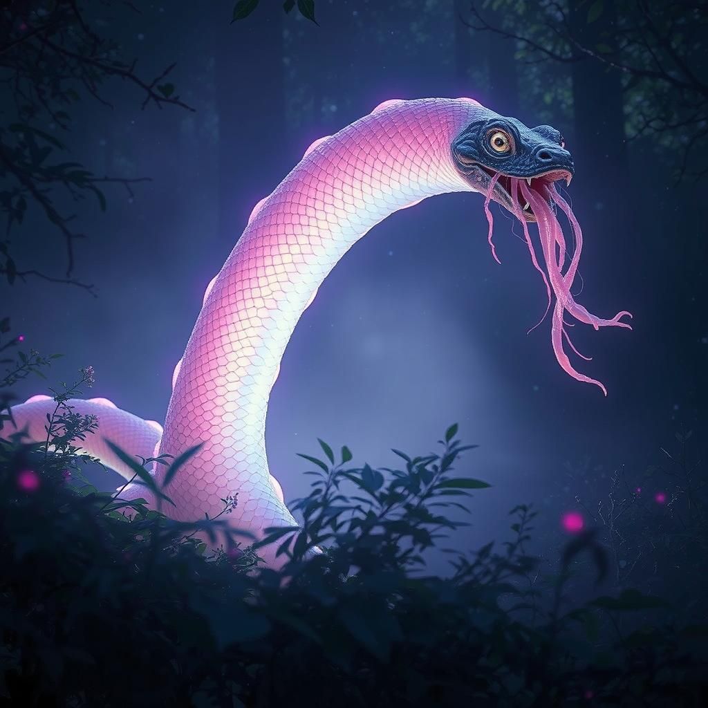 Bioluminescent Serpentine Creature in Mystical Forest