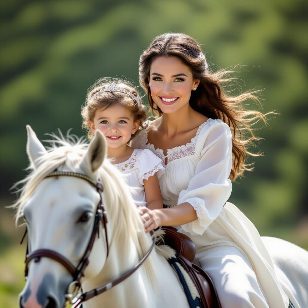 Fantasy Prince and Princess on White Horse in Matte Painting...