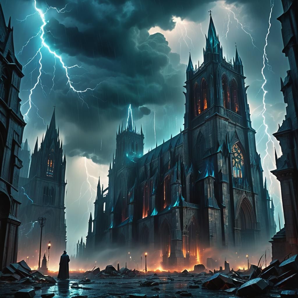 Haunted Gothic Cathedral in Dramatic Oil Painting Style