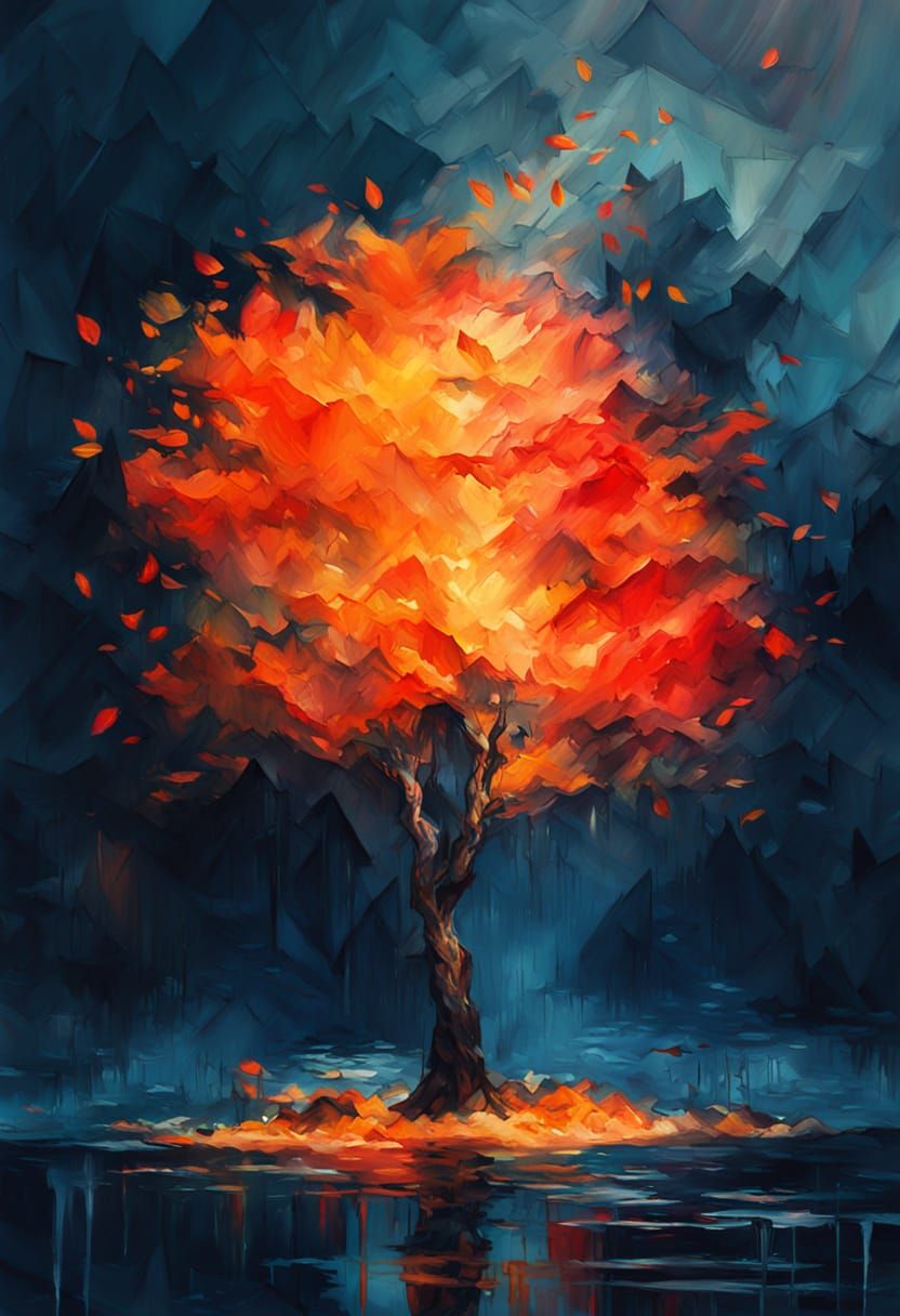 Autumn Tree with Broad Brushstrokes in Expressionist Style