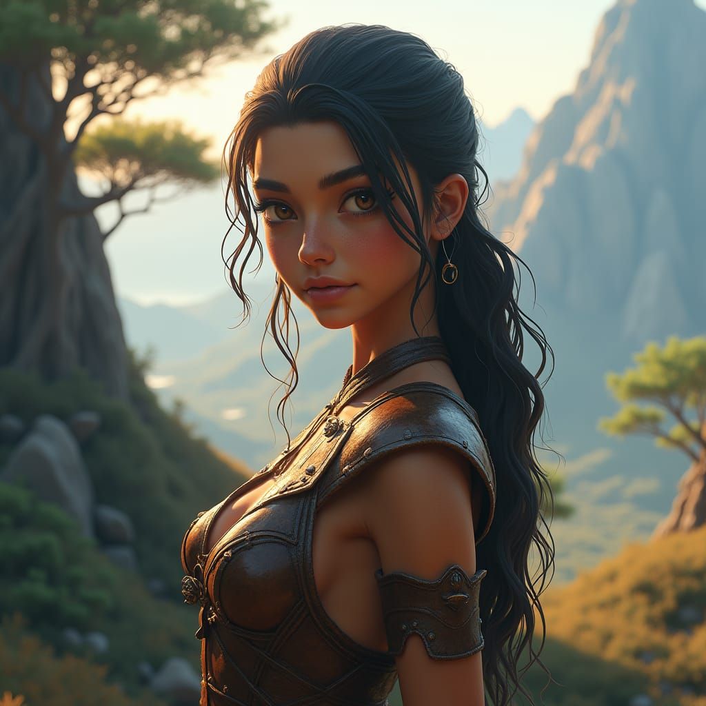 Fantasy Girl in Leather Armor, Matte Painting Style