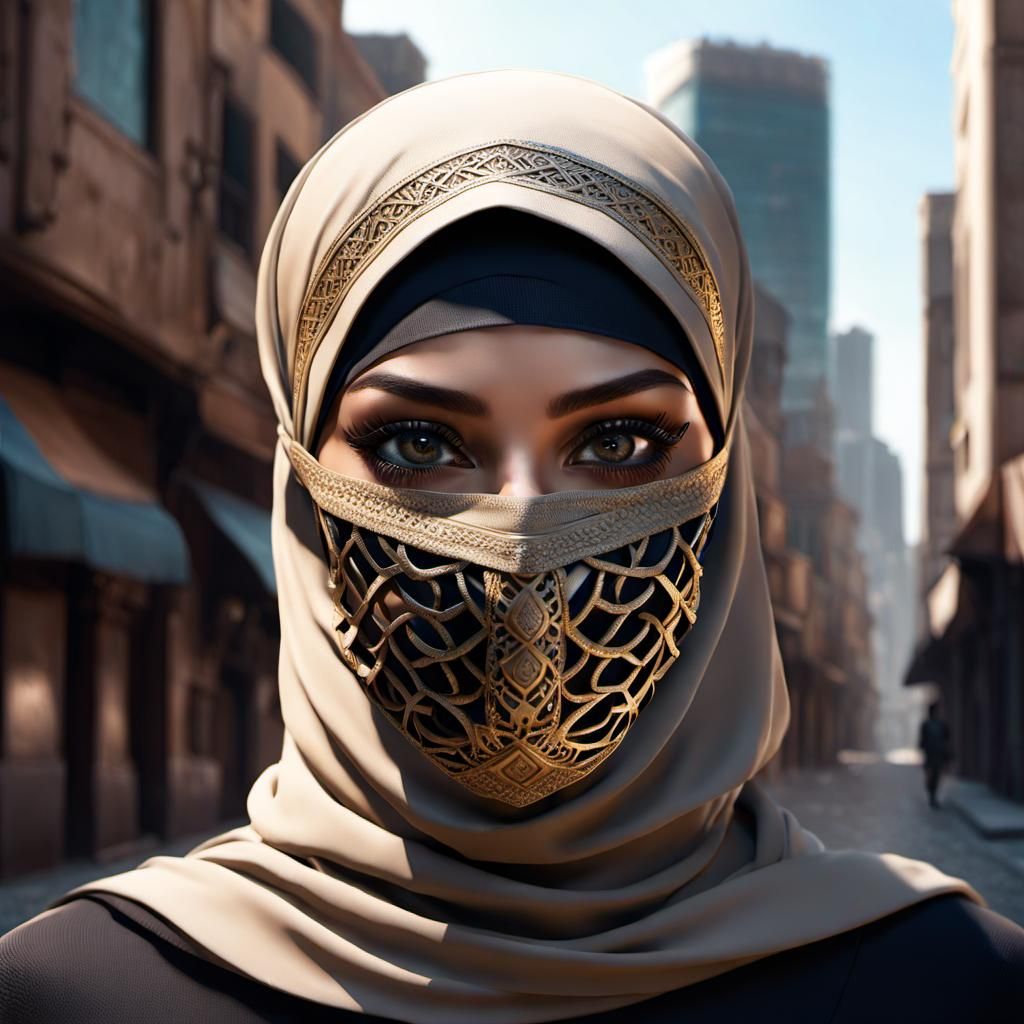 Hijabi Mask Woman Portrait in Dark Fantasy Style