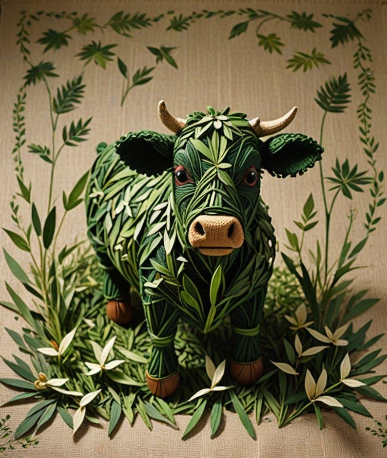 Folk Art Masterpiece of Elegant Grass Woven Art