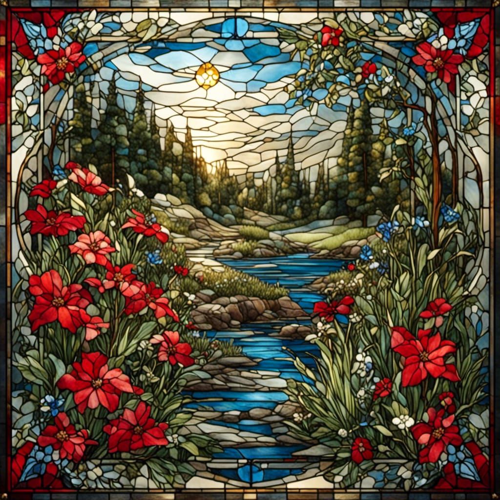 Red Robin in Stained Glass Backyard