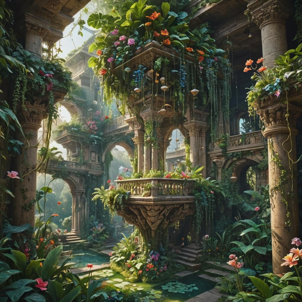 Hanging Gardens of Babylon in Surrealist Style