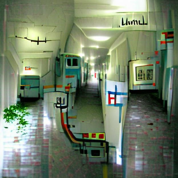 Eerie Liminal Hospital Corridor with Stretchers