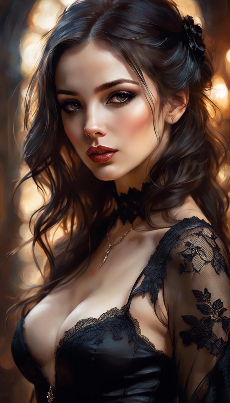 Vampire Woman in Dreamy, Detailed Pulp Illustration