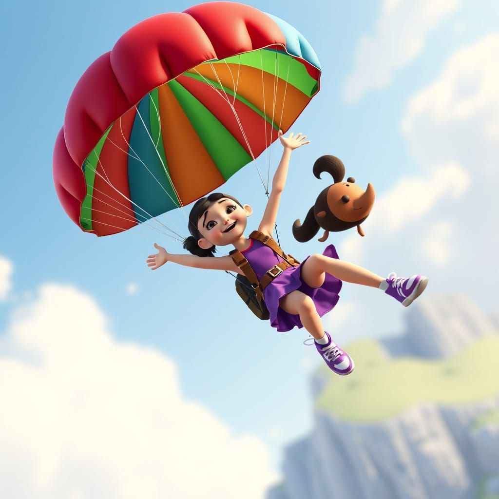 Zooli Parachuting in Vibrant 3D Cartoon Style