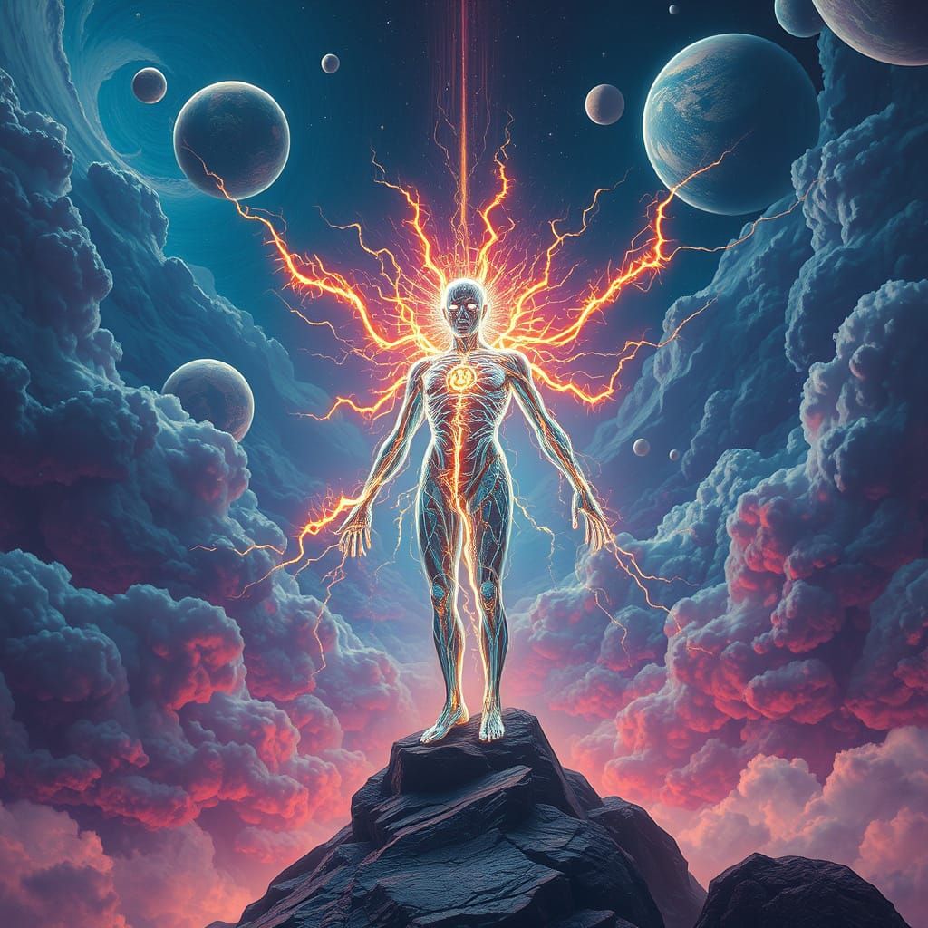 Electric Illumination Vision in Dreamlike Futuristic Landsca...