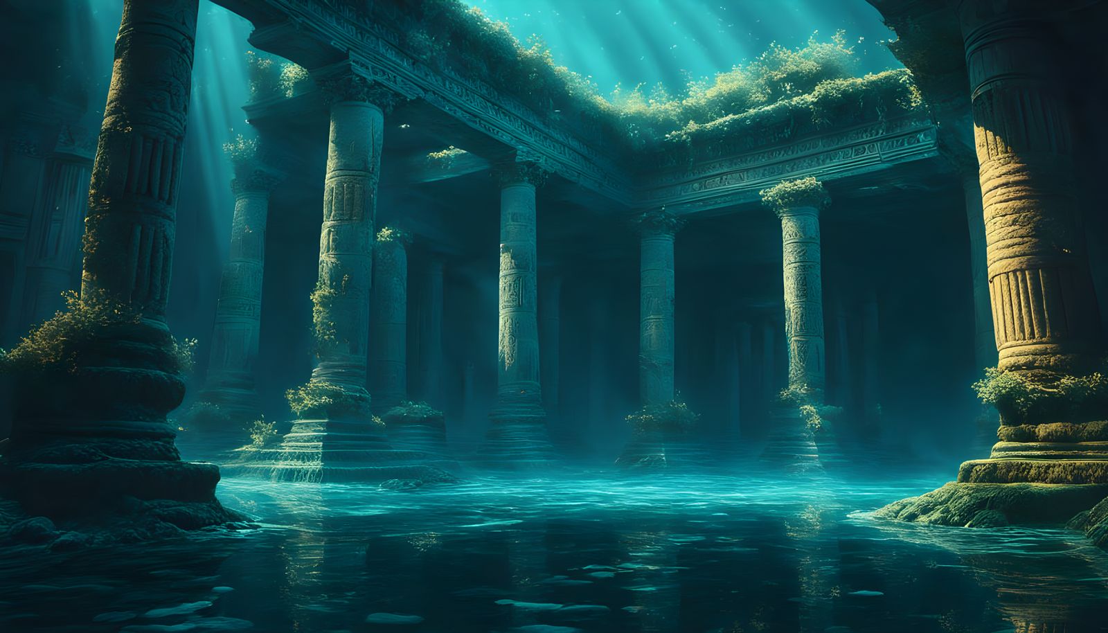 Submerged Sumerian Temple Ruins with Coral