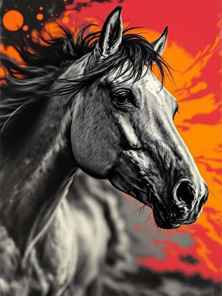 Horse Running Free: Retro-Modern Portrait