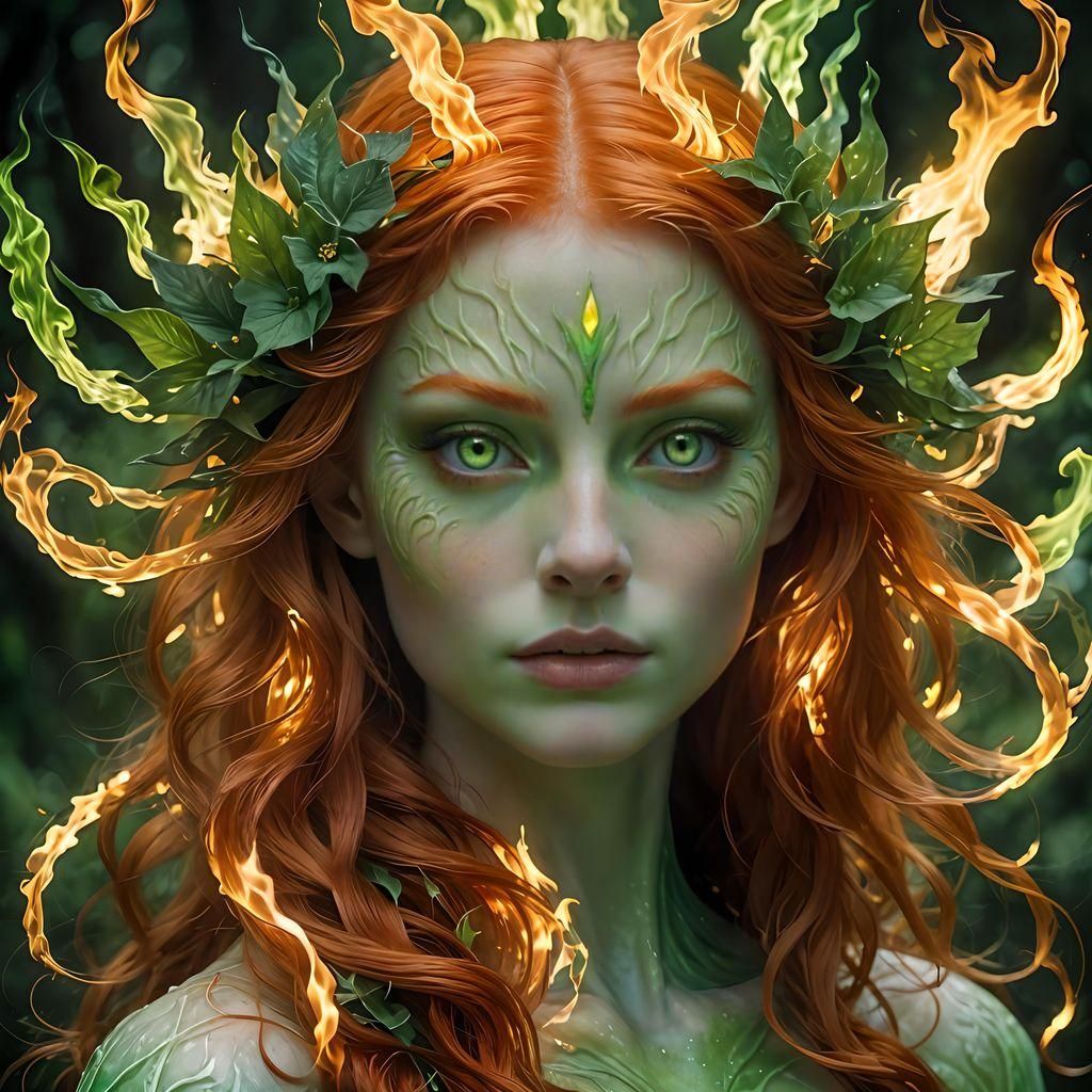 Curupira: Flame-Haired Elf in Surreal Style