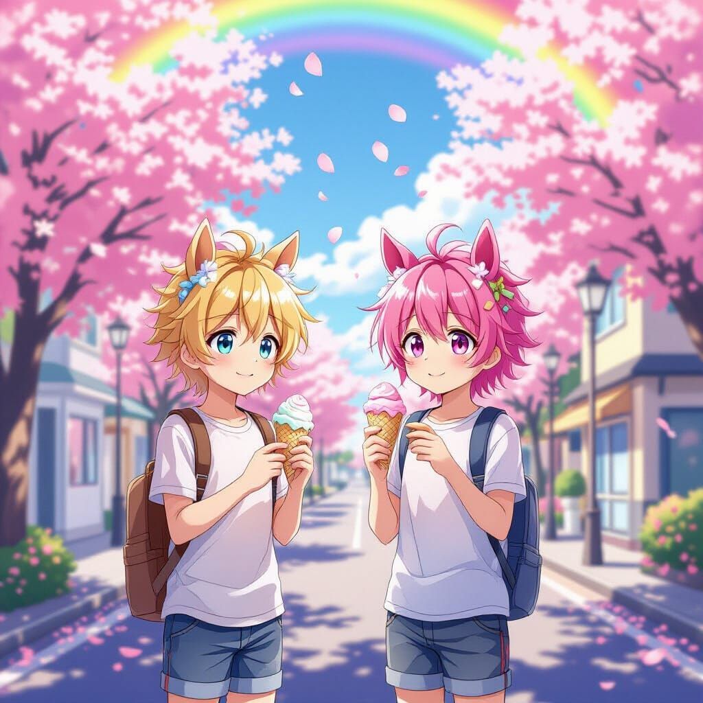 Anime Boys with Horse Ears in Studio Trigger Style