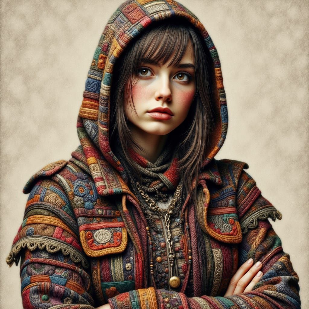 German Girl in a Layered Hoodie Ensemble