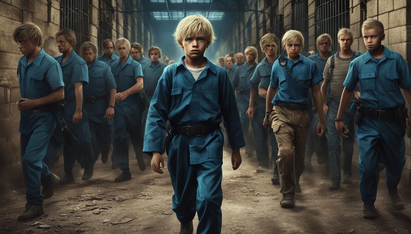 Boy in Handcuffs: Dramatic Digital Prison Scene