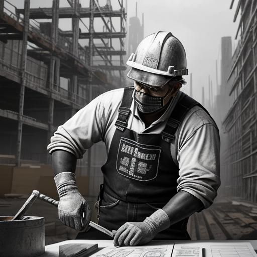 Detailed Charcoal Drawing of Construction Worker