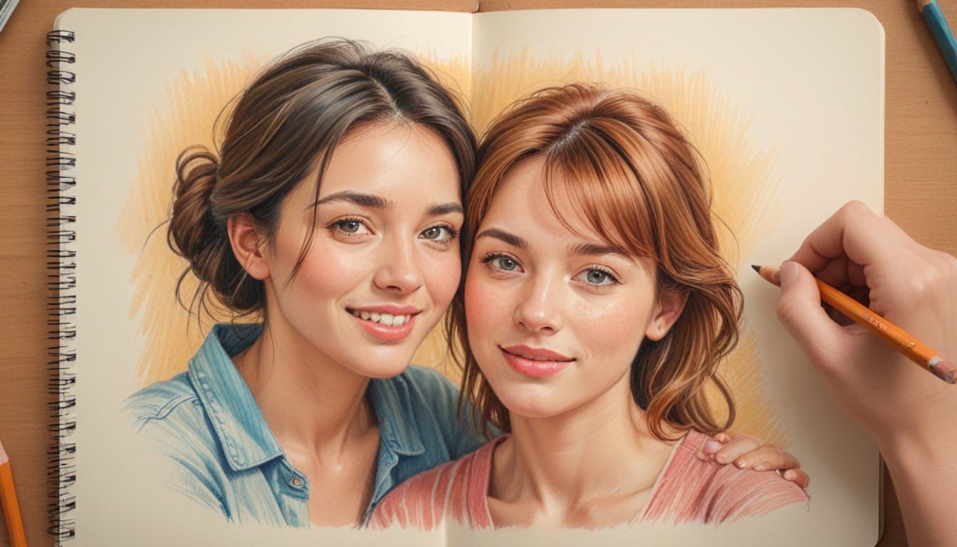 Friends Together: A Colored Pencil Sketch