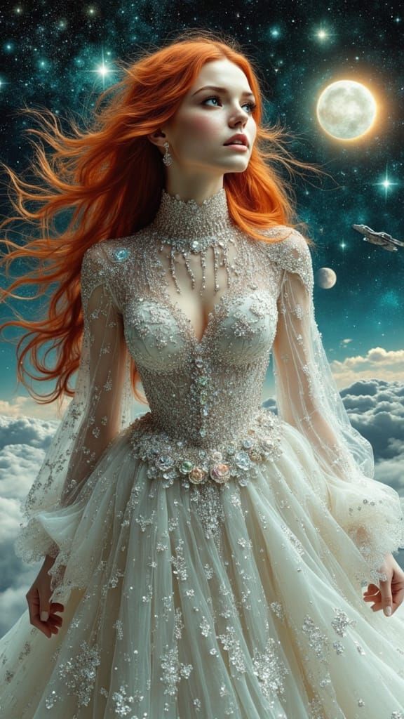 Ethereal Cosmic Goddess in Starry Expanse