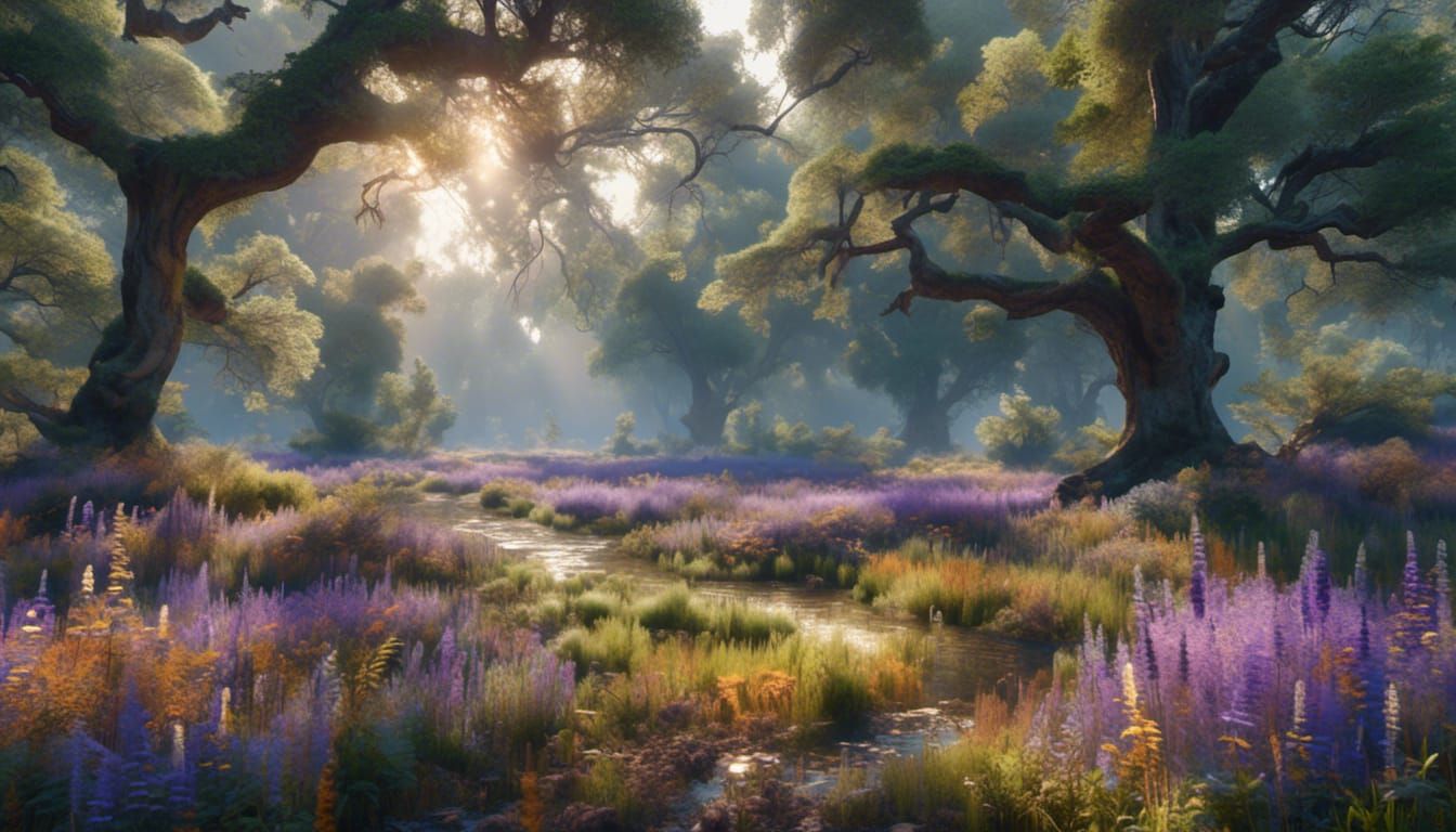 Sunlit Landscape with Wildflowers and Azure Sky