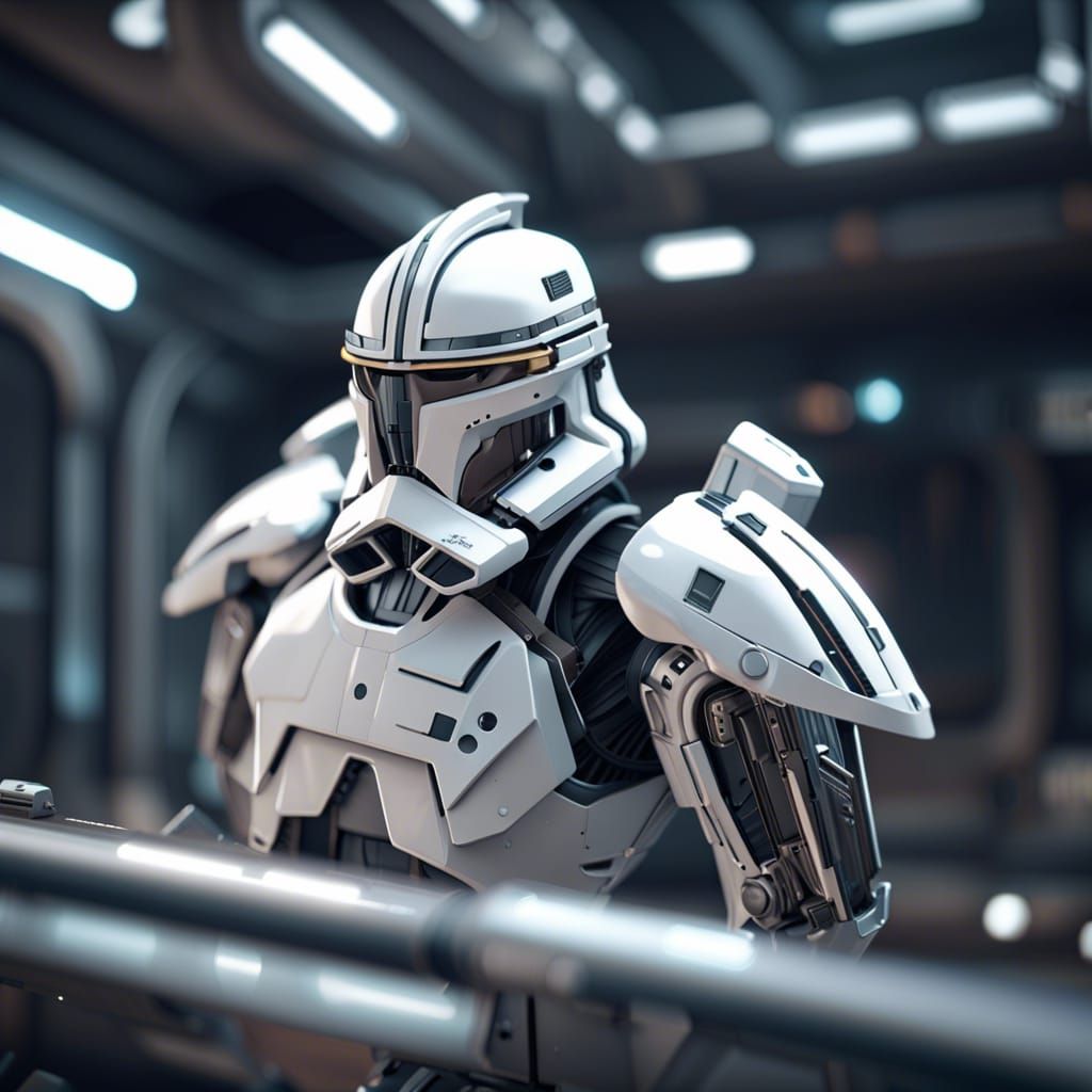 Detailed Clone Trooper in Futuristic Sci-Fi Scene