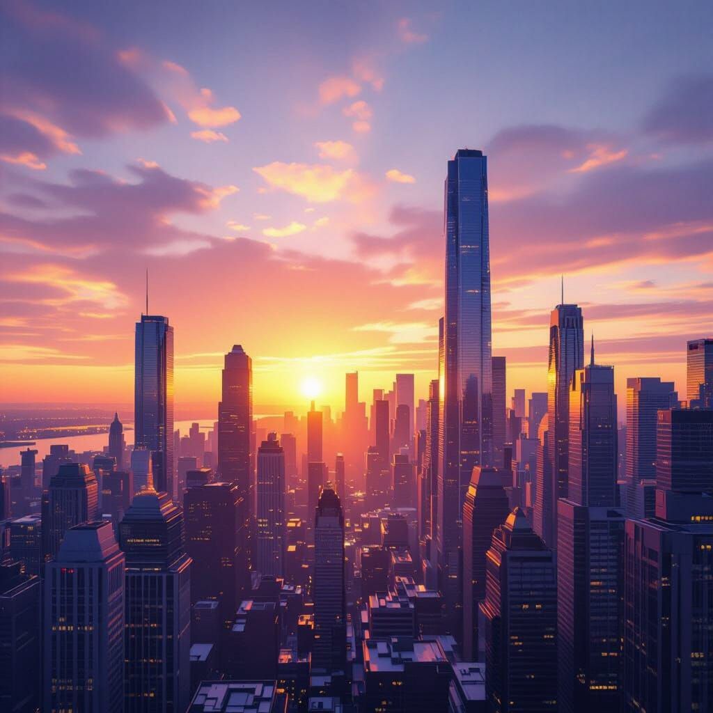 Golden Hour Cityscape at Sunset