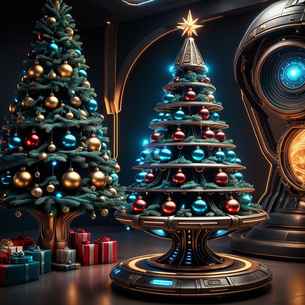 Futuristic Tatooine Christmas Tree in Matte Painting Style