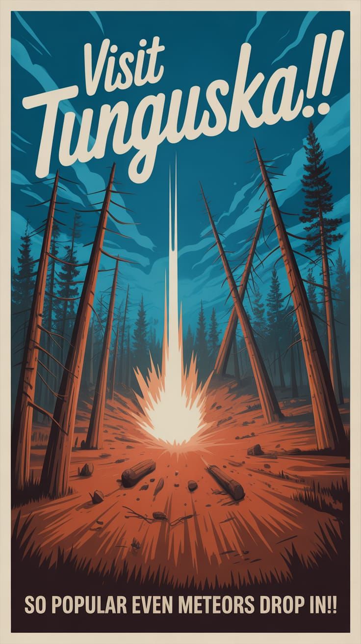 A 1960’s style Travel Poster advertising the 1908 Tunguska Meteor Impact site.