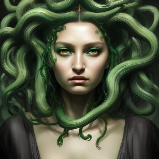 Dark Green Medusa Queen Portrait in 8K Resolution
