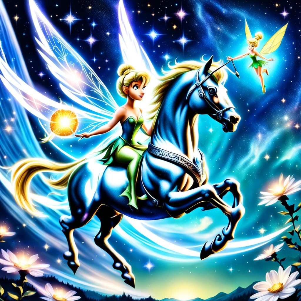 Tinkerbell and Pegasus Flight in Galactic Scene