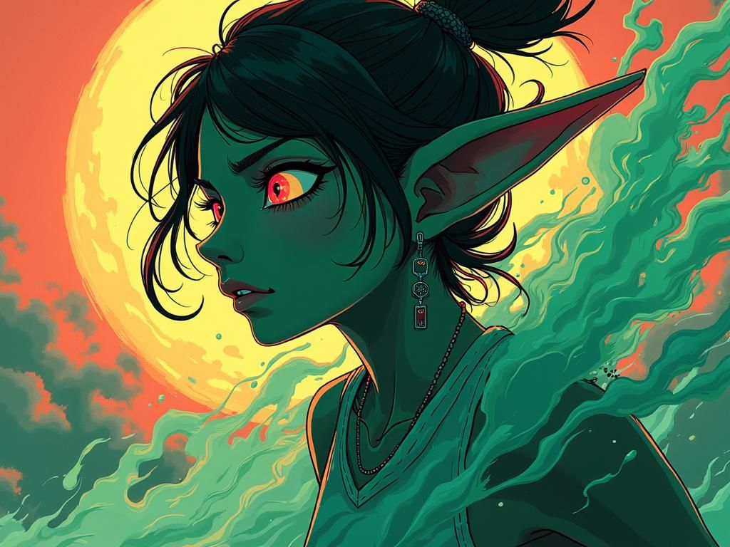 Vibrant Goblin Girl in Anime Style